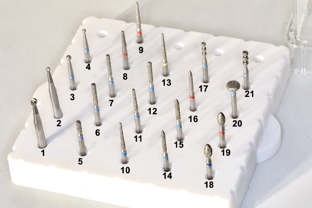 White BurButler organizer with numbered burs