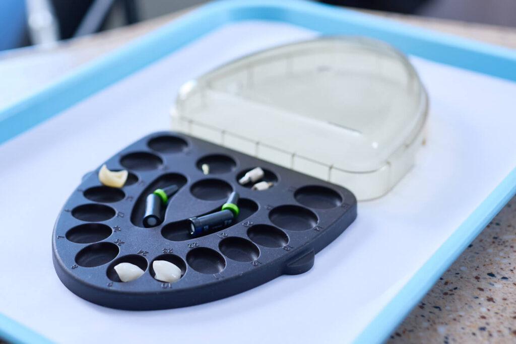 Prepster restorative workflow organizer open on dental tray